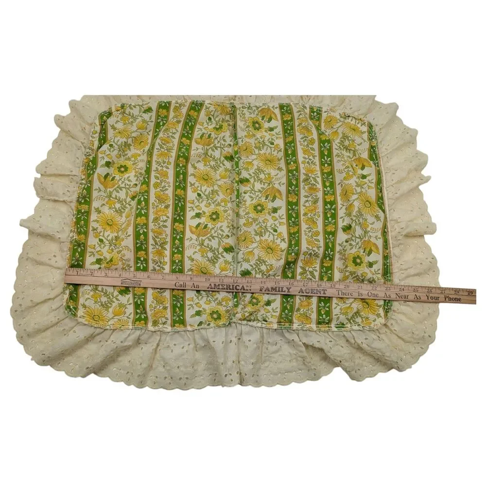 Vtg Duvet Blanket Cover Yellow Floral Ruffled 80x97